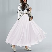 abordables Robes-Femme Balançoire Jupe longue Elégant Eté Maxi Jupes Couleur Pleine Plissé Casual Quotidien Noir Blanche Jaune Rouge Printemps &amp; Automne Coton Coton et lin