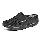 abordables Zuecos y sandalias de mujer-Mules sin cordones de malla transpirable de color rosa para mujer con suela con colchón de aire para comodidad informal, para caminar y todos los días