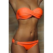 billiga Bikiniset-Dam Badkläder Bikini 2 st Kaxig Baddräkt Rynkad 2 st Öppen Rygg Sexig Standkläder Sexig Slät Ren färg Axelbandslös Ärmlös Baddräkter