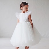 levne Párty šaty-Děti Dívčí Šaty na párty Pevná barva Krátký rukáv Výkon Svatební Nabírané šaty Síťka Princeznovské Krásná Polyester Midi Šaty na párty Swingové šaty Léto Jaro 2-9 let Černá Bílá Rubínově červená