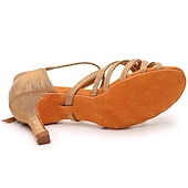 abordables Chaussures de danses latines-Chaussures de danse latine argentées et scintillantes pour femmes, sandales de danse à talons hauts et brides croisées avec semelle en daim pour la salsa latine