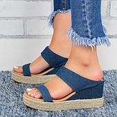 levne Pohodlné sandály-dámské bílé espadrilkové sandály na klínku s otevřenou špičkou a dvojitým páskem pro běžné, plážové a letní outfity