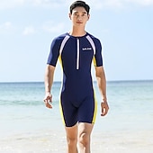 voordelige Overhaaste bewakers-Voor heren Duikskin pak UV-zonbescherming Sneldrogend Lichtgewicht Korte mouw Zwempak Rits Aan De Voorzijde Zwemmen Duiken Surfen Snorkelen Strand Watersport Lapwerk Zomer