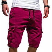 cheap Classic-Men&#039;s Cargo Shorts Drawstring Multi Pocket Solid Color Outdoor Knee Length Daily Weekend Streetwear Casual Black White Inelastic