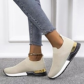 levne Dámské tenisky-dámské černé úpletové slip-on tenisky – stylové neformální boty se zlatým akcentem na podpatku, lehké a pohodlné na denní nošení