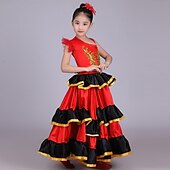 voordelige Danskostuums-Voor meisjes Flamenco Senorita Dansen Tangodans Kostuum Stijlvol Polyesteri Rood Rok / Kinderen