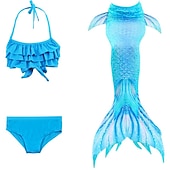 abordables Maillot de bain sirène-Enfants Fille Trois pièces Maillots de bain sirène Bikini Bikini Natation Le Jour des enfants Imprime Le style mignon Sexy Maillots de bain 3-10 ans Eté Bleu