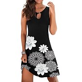 abordables Robes Floraux Imprimés-Femme Mini robe Robe casual Robe d&#039;été Robe Droite basique Moderne Décontractées Extérieur Vacances du quotidien Standard Imprime Sans Manches Col Ras du Cou Gris noir Noir Rouge Bleu Eté Printemps