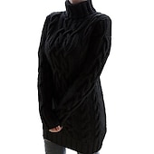 preiswerte Strickkleider-Damen-Pulloverkleid, Winterkleid, Pullover, gestrickt, einfarbig, Basic, lässig, grob, langärmelig, Pullover, Strickjacken, Rollkragen, Herbst, Winter, Weiß, Schwarz, Lila, normale Passform, Ausgehen