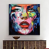 cheap People Paintings-Oil Painting 100% Handmade Hand Painted Wall Art On Canvas Abstract Beautiful Women Face Home Decoration Decor Rolled Canvas No Frame Unstretched