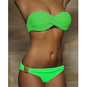 abordables Ensemble de bikinis-Femme Maillots de Bain Bikinis 2 pièces Slip Brésilien Maillot de bain Ruché 2 Pièces Dos ouvert Sexy Tenues de plage Sexy Plein Couleur monochrome Sans Bretelles Sans Manches Maillots de bain
