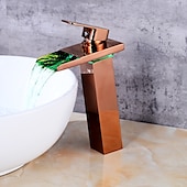 economico Classici-rubinetto da bagno con maniglia singola, rubinetti per vasca da bagno monoforo in bronzo lucidato a olio/cascata/centrale, rubinetto per lavabo in ottone con acqua calda e fredda