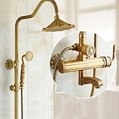 cheap Shower Faucets-Shower Faucet,Rainfall Shower System Body Jet Massage Set - Handshower Included pullout Rainfall Shower Antique Vintage Style Antique Brass Mount Inside Brass Valve Bath Shower Mixer Taps