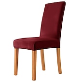 cheap Dining Chair Cover-Velvet Dining Chair Cover Burgundy Plush Stretch Spandex  Chair Slipcover Chair Protector High Back Dining Chair  Cover with Elastic Band for Dining Room Wedding Ceremony Banquet Home Decor