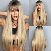 Недорогие Парик из искусственных волос без шапочки-основы-haircube косплей длинные прямые золотые/бордовые/черные синтетические парики с челкой для женщин афро-американская Лолита ежедневная вечеринка термостойкое волокно парики для рождественской вечеринки