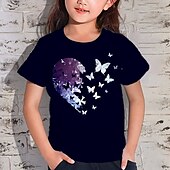 cheap Girl&#039;s 3D Cartoon-Girls&#039; 3D Animal Butterfly Heart T shirt Short Sleeve 3D Print Summer Spring Active Fashion Cute Polyester Kids 3-12 Years Outdoor Daily Indoor Regular Fit