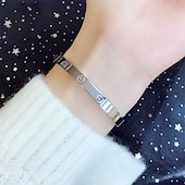 economico Braccialetti-bracciale da donna classico da donna in acciaio inossidabile con intarsi in zircone cubico oro argento oro rosa 1 pezzo braccialetto per festa regali quotidiani vesti per stupire 2025