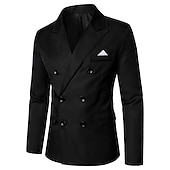 preiswerte Herren Klassische Blazer-Herren Jacke Blazer Sakko Hochzeitsfeier Business-Kleidung Frühling Herbst Feste Farbe Doppelreihiger Verschluss Blazer Schwarz Weiß Rosa Rot