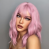 economico Parrucche trendy sintetiche-parrucca bob con frangetta rosa/marrone scuro/ramato/vino/verde parrucche sintetiche per donne afroamericane parrucche naturali del cuoio capelluto 18 pollici parrucche giornaliere per feste