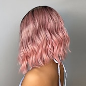 economico Parrucche trendy sintetiche-parrucca bob con frangetta rosa/marrone scuro/ramato/vino/verde parrucche sintetiche per donne afroamericane parrucche naturali del cuoio capelluto 18 pollici parrucche giornaliere per feste