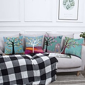 baratos estilo floral e plantas-conjunto de 5 fronhas estilo pastrol pintura a óleo capa de almofada sofá para casa almofada de linho falso para sofá-cama cadeira