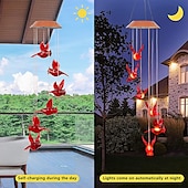 economico Luci paesaggistiche-Solare cardinale uccello rosso campanello eolico luci a led filatori corda a spirale appesa giardino esterno decorazioni per pareti di casa rosso