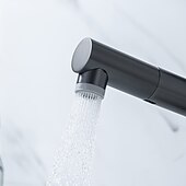 voordelige Klassiek-wastafelmengkraan voor de badkamer, uittrekbaar met 2-standen sproeier, uittrekbare wastafelkranen met enkele handgreep, op het blad gemonteerd
