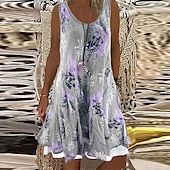 ieftine Rochii casual florale-rochie lejeră damă rochie schimbătoare rochie mini gri fără mâneci floral fals două piese vară primăvară decolteu turn elegant 2023 5xl
