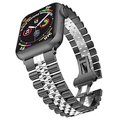 cheap Apple Watch Bands-Link Bracelet Compatible with Apple Watch band 38mm 40mm 41mm 42mm 44mm 45mm 49mm Men Two Tone Metal Clasp Stainless Steel Strap Replacement Wristband for iwatch Ultra 2 Series 9 8 7 SE 6 5 4 3 2 1