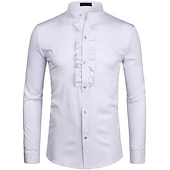 billiga smokingskjortor för män-Herr Tröja med kinesisk krage Mandarinkrageskjorta Balskjorta Smokingskjortor Solid färg Utomhus Fest Svart Vit Långärmad Hög krage Sommar Vår Kläder Button-Down