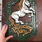 economico Hangings da parete all&#039;aperto-artigianato in resina il signore degli anelli il pony rampante e il drago verde pub segni set fatto a mano bar stile segno pub casa ufficio giardino segno decorativo