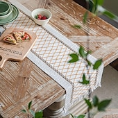 cheap Table Runners-Table Runner Cotton Line Farmhouse Style Table Decor Cover for Wedding Party Tea Party Festival Khaki