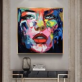 cheap People Paintings-Oil Painting 100% Handmade Hand Painted Wall Art On Canvas Abstract Beautiful Women Face Home Decoration Decor Rolled Canvas No Frame Unstretched