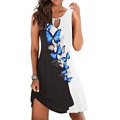 abordables Robes Floraux Imprimés-Femme Mini robe Robe casual Robe d&#039;été Robe Droite basique Moderne Décontractées Extérieur Vacances du quotidien Standard Imprime Sans Manches Col Ras du Cou Gris noir Noir Rouge Bleu Eté Printemps