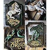 economico Hangings da parete all&#039;aperto-artigianato in resina il signore degli anelli il pony rampante e il drago verde pub segni set fatto a mano bar stile segno pub casa ufficio giardino segno decorativo
