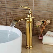 abordables Classiques-robinet de lavabo de salle de bain en laiton, robinets de bain à une poignée en or rose cascade avec eau chaude et froide