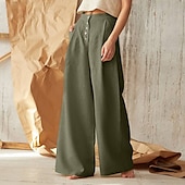 economico Pantaloni in lino e cotone semplici-Per donna Normale Culotte Gamba Larga Gamba larga Pantaloni in cotone e lino Moda Lunghezza intera Misura del girovita medio Semplice Tasche Laterali Gamba larga Baggy Comodità Inelastico Casuale