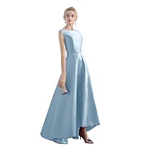 ieftine Rochii de Party-Rochie de seară în stil A-Line Rochie roșie și verde Rochie de nuntă pentru invitați Rochie de petrecere Asimetrică Fără mâneci Guler din piatra prețioasă Satin cu aspect elegant pentru a impresiona