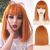 cheap Synthetic Trendy Wigs-Short Bob White Wig with Bangs Silver White Short Wigs for Women Straight Bob White Cospaly Hair Wig for Daily Party Halloween