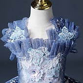 preiswerte Blumenmädchenkleider-Blumenmädchenkleid Mädchen Kleid Prinzessinenkleid Party Kleid Formal Hochzeit Party Prinzessin Süß Gitter Bestickt Blumen Ärmellos Schulterfrei Leicht Blau 3-12 Jahre