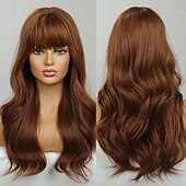 economico Parrucche trendy sintetiche-parrucche bionde con frangia parrucche bionde ondulate per donna capelli biondi chiari naturali morbidi parrucca con frangia fibra resistente al calore parrucca di capelli sintetici parrucche per