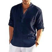 cheap Business Casual-Men&#039;s Hiking Shirt Henley Shirt Tee Tshirt Top Outdoor Breathable Quick Dry Lightweight Sweat wicking Summer Spring Cotton And Linen Light Blue Navy Denim Blue Fishing Climbing Beach