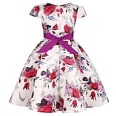 cheap Casual Dresses-Kids Girls' Dress Flower Dress Flower Short Sleeve Anniversary Party Tie Knot Bow Adorable Princess Sweet Polyester Knee-length Skater Dress Pleat Dress Floral Dress Summer Spring 4-13 Years