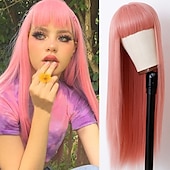 abordables Perruques Synthétiques Sans Bonnet-vert perruque cheveux raides perruque avec air frange machine perruque racine profonde gradient vert 2 couleurs longue fibre résistante à la chaleur cheveux synthétiques colle libre 24 pouces