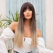 economico Parrucche trendy sintetiche-haircube ombre parrucche da nero a grigio parrucca di capelli ondulati naturali parte centrale per le donne cosplay parrucche sintetiche in fibra resistente al calore parrucche giornaliere parrucche