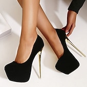 abordables Talons Plateforme-Femme Chaussures à Talons Escarpins Talons aiguilles Soirée Couleur unie Couleur Pleine Plateau Talon haut Talon Aiguille Bout rond Elégant Faux suède Mocassins Noir
