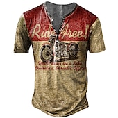 cheap Vintage&amp;Retro-Men&#039;s T shirt Tee Henley Shirt Tee Graphic Motorcycle Henley Blue red Red Blue Purple Green 3D Print Plus Size Outdoor Casual Short Sleeve Button-Down Print Clothing Apparel Designer Stylish Retro