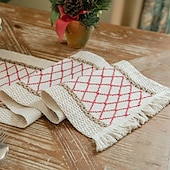cheap Table Runners-Table Runner Cotton Line Farmhouse Style Table Decor Cover for Wedding Party Tea Party Festival Khaki