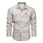 preiswerte Arbeitshemden für Herren-Herren Knopfhemd Hemd Cargo-Shirt Schwarz Weiß Armeegrün Khaki Dunkelblau Langarm Feste Farbe Umlegekragen Strasse Täglich Vordertasche Bekleidung Baumwolle Modisch Brautkleider schlicht Komfortabel