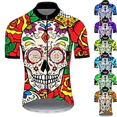 voordelige Heren shirts-Voor heren Wielrenshirt Doodskoppen Met Patroon Suiker schedel Korte mouw Fietsen Shirt Kleding Bovenlichaam met 3 achterzakken Bergracen Wegwielrennen Fietsen Sneldrogend Ultra-Violetbestendig